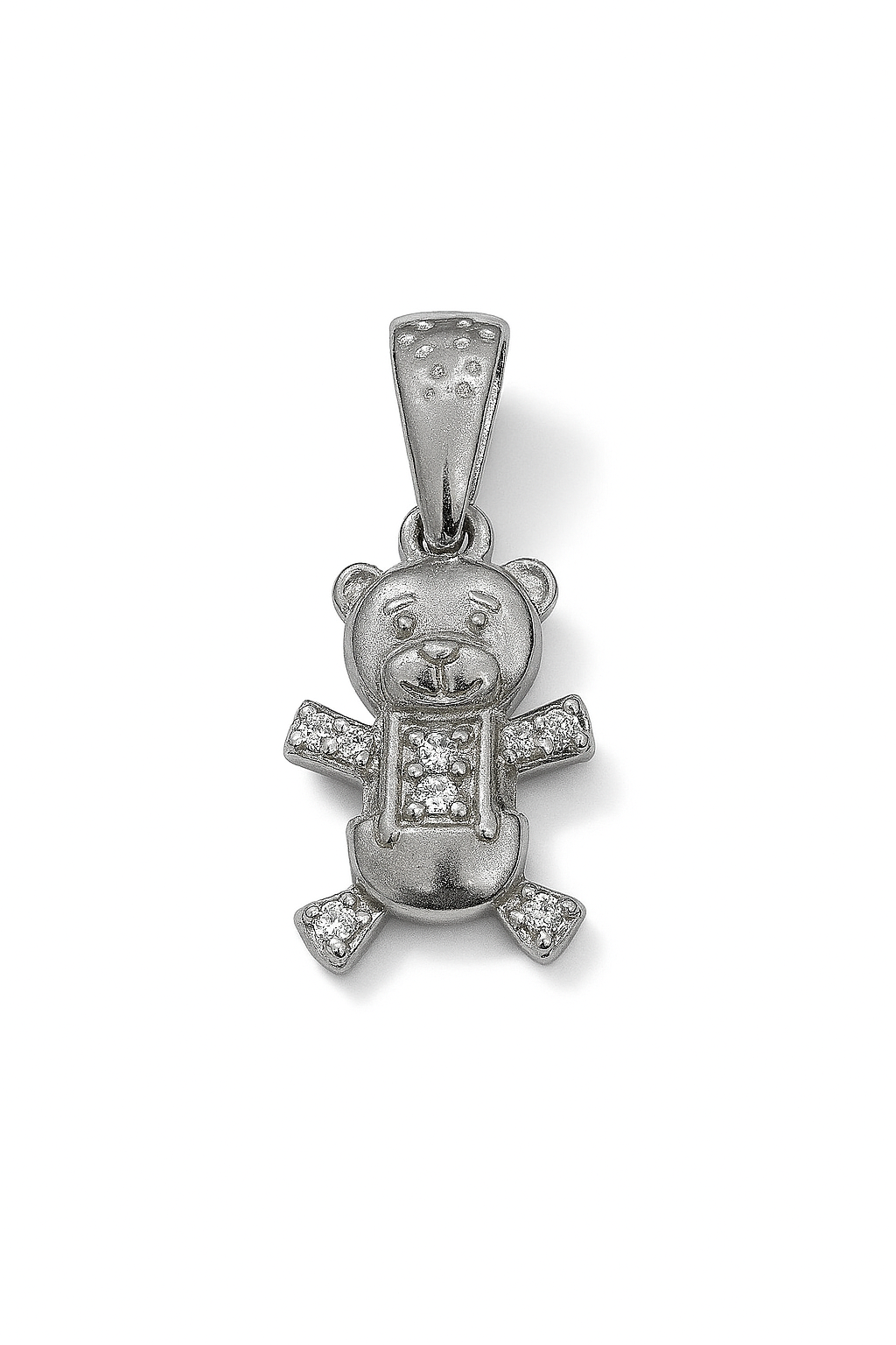 Sterling Silver Teddy Bear Pendant with White Zirconia