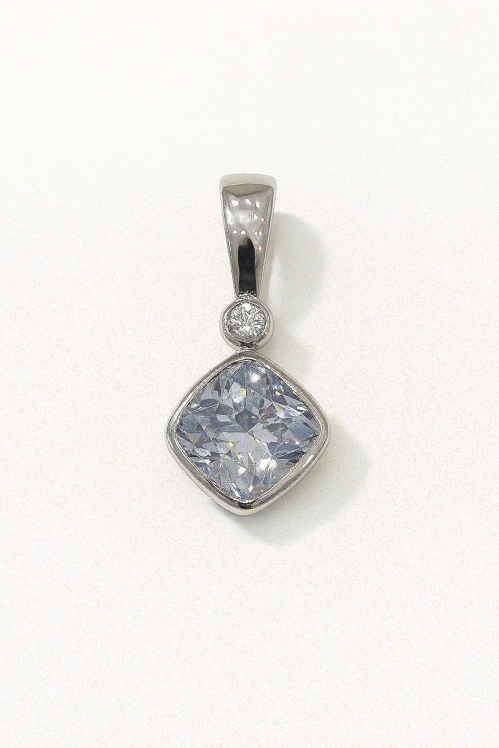 Sterling Silver Pendant with Clear Cushion-Cut Zirconia