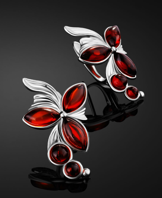Earrings with amber "Flower fantasy"
