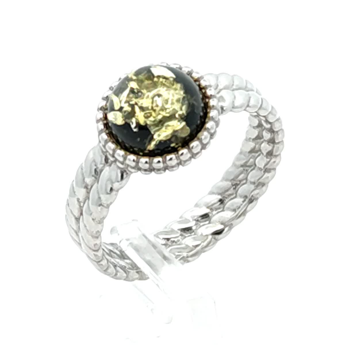 Round Green Amber Silver Ring — DARVIN (Pre-Order)