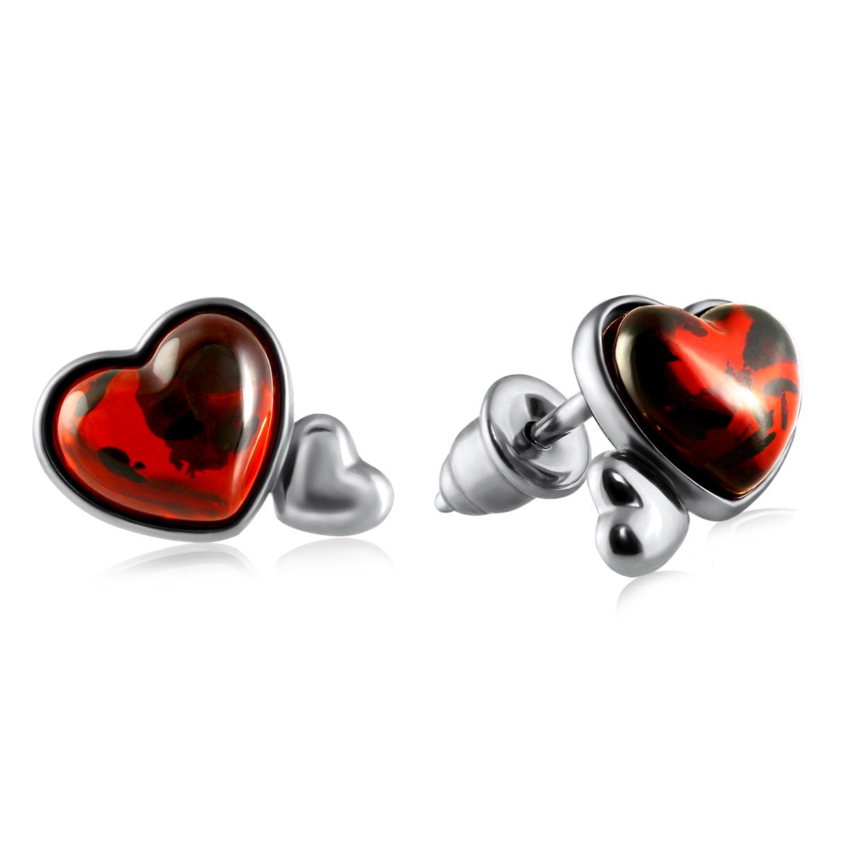 Heart Cognac Amber Silver Stud Earrings — DARVIN (Pre-Order)