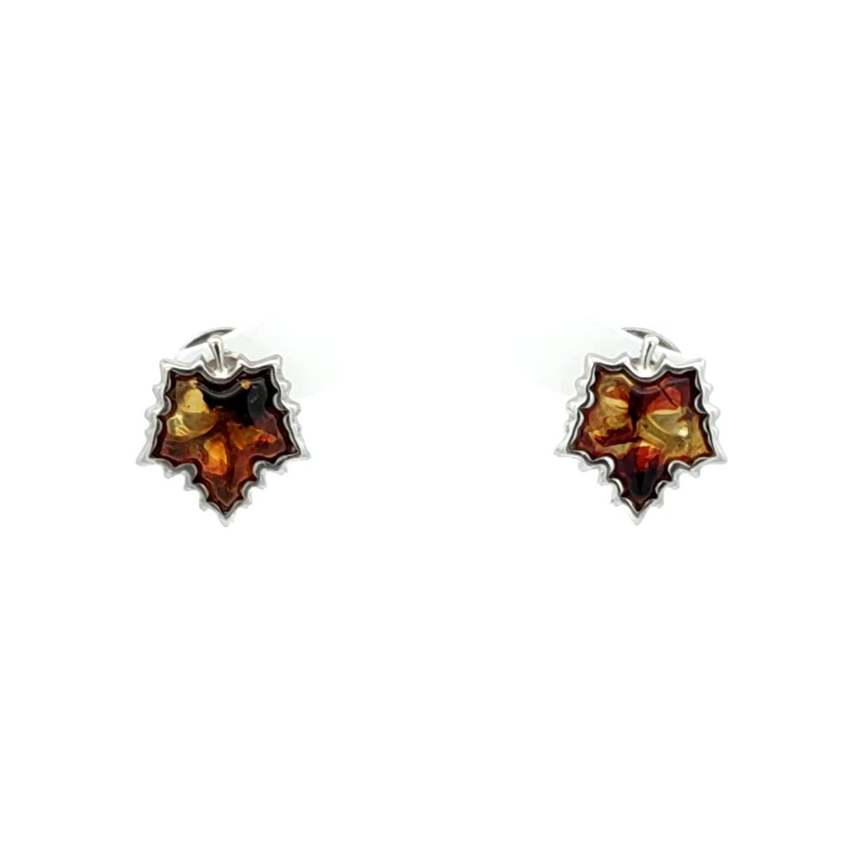 Maple Leaf Cognac Amber Silver Stud Earrings — DARVIN (Pre-Order)