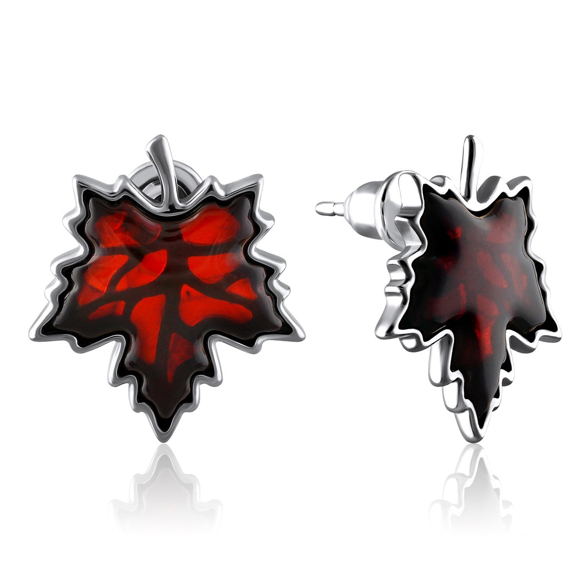 Maple Leaf Cognac Amber Silver Stud Earrings — DARVIN (Pre-Order)