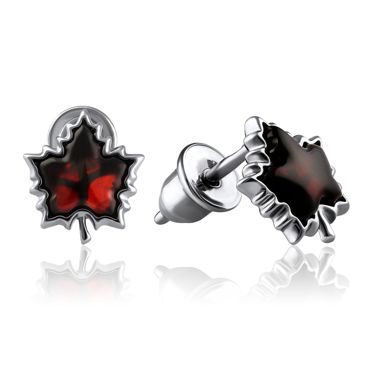 Maple Leaf Cognac Amber Silver Stud Earrings — DARVIN (Pre-Order)