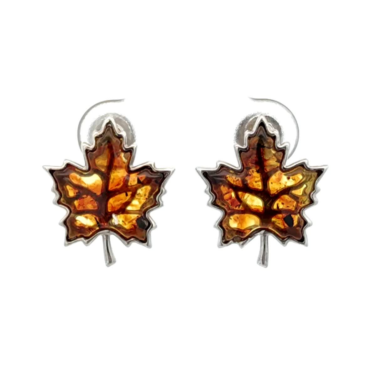 Maple Leaf Cognac Amber Silver Stud Earrings — DARVIN (Pre-Order)