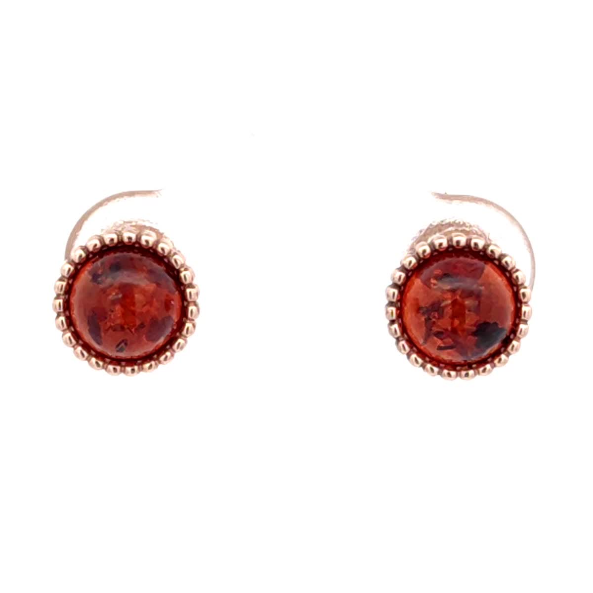 Round Cognac Amber Silver Stud Earrings — DARVIN (Pre-Order)