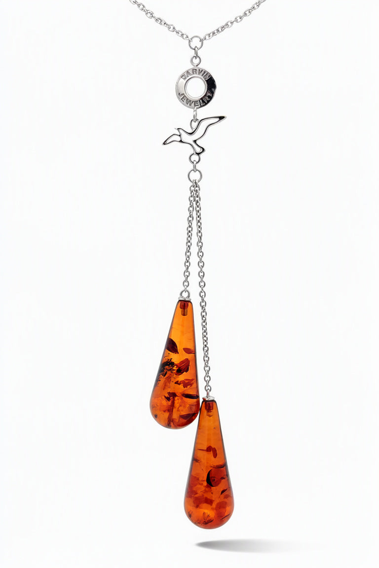 Amber Drop Collection – Sterling Silver Necklace with Natural Baltic Amber