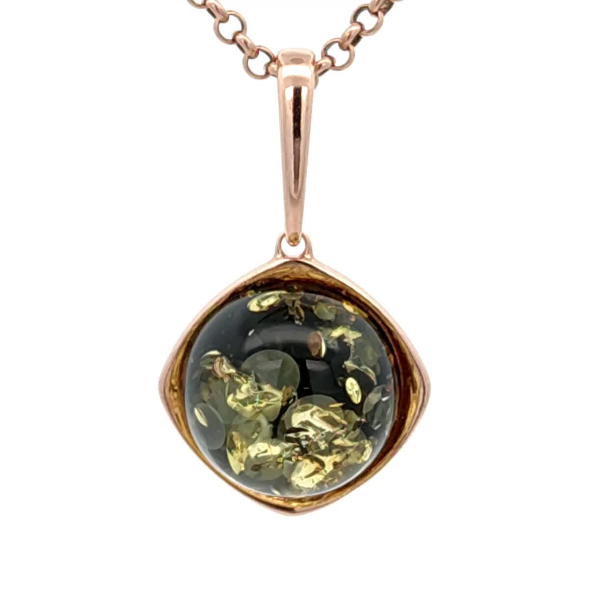 Round Green Amber Silver Pendant — DARVIN