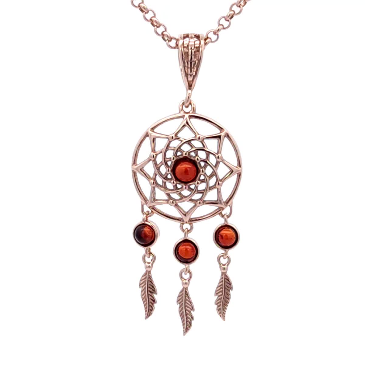 Round Cognac Amber Silver Pendant — DARVIN (Pre-Order)