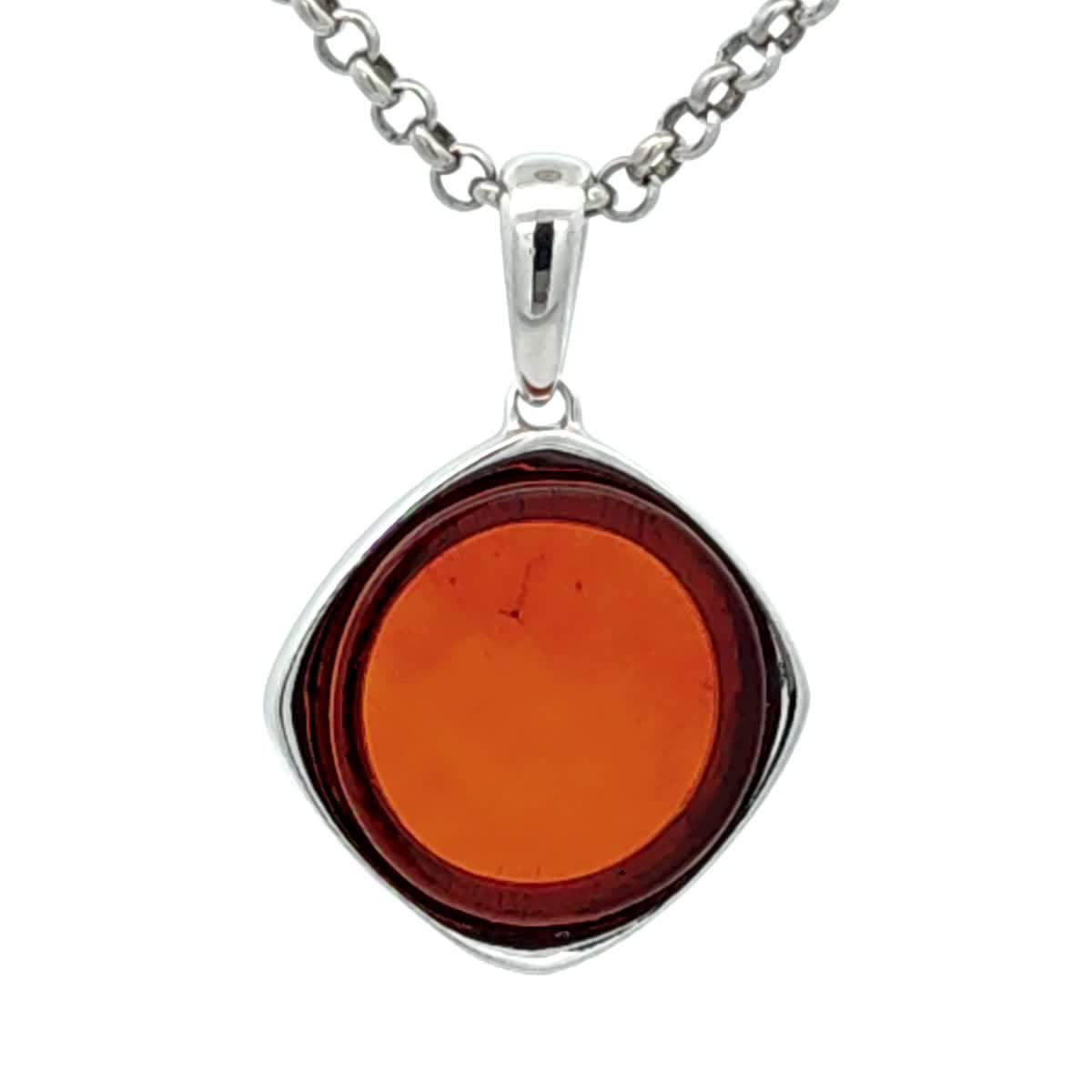 Round Cognac Amber Silver Pendant — DARVIN (Pre-Order)