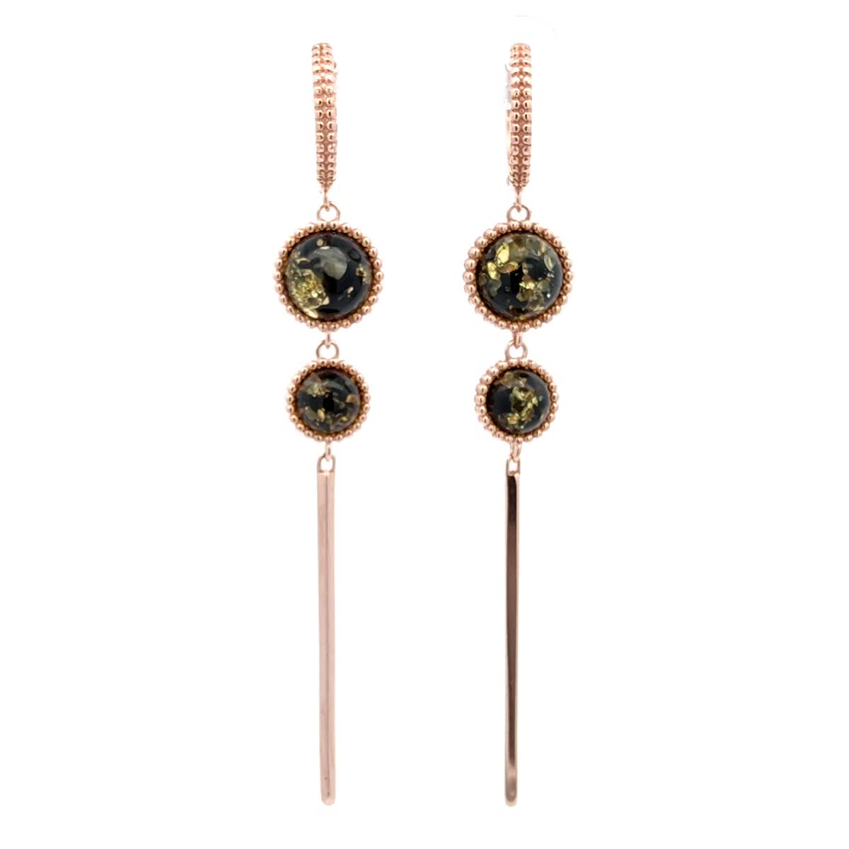 Round Green Amber Silver Earrings — DARVIN (Pre-Order)