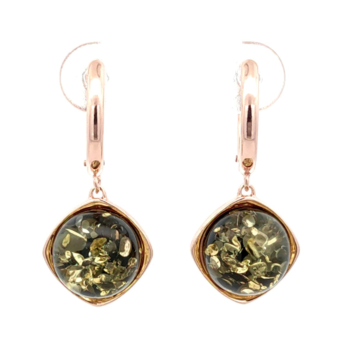 Round Green Amber Silver Earrings — DARVIN (Pre-Order)