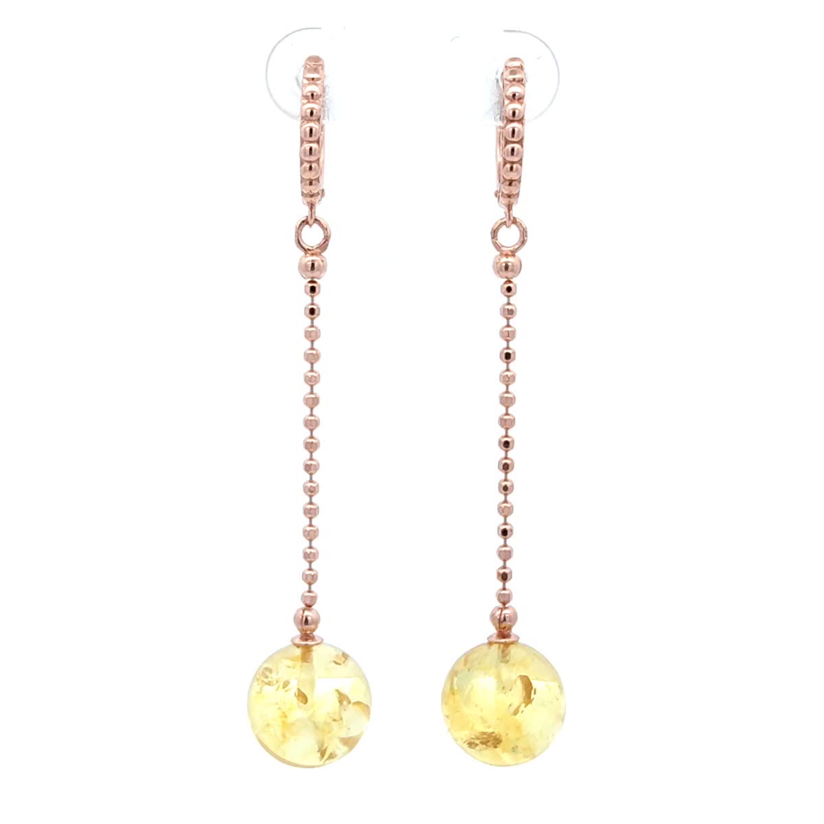 Ball Lemon Amber Silver Earrings — DARVIN (Pre-Order)