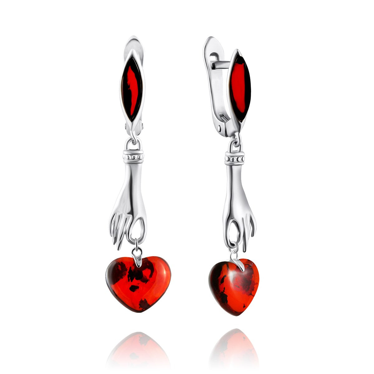 Heart Cognac Amber Silver Earrings — DARVIN (Pre-Order)