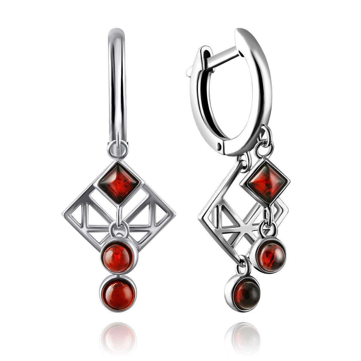 Round Cognac Amber Silver Earrings — DARVIN (Pre-Order)