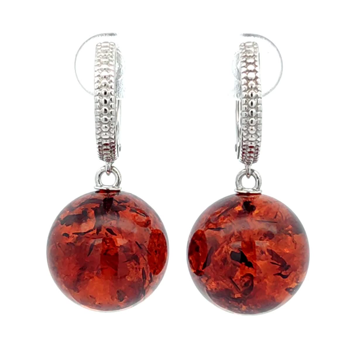 Ball Cognac Amber Silver Earrings — DARVIN (Pre-Order)