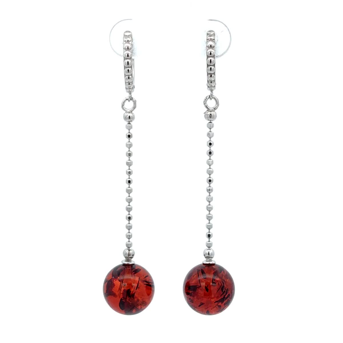 Ball Cognac Amber Silver Earrings — DARVIN (Pre-Order)