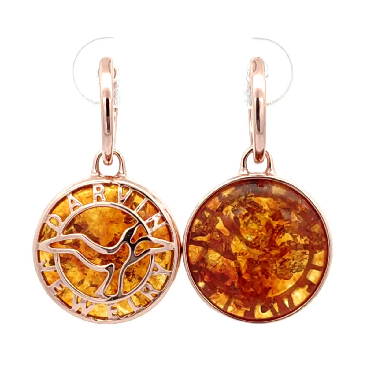 Round Cognac Amber Silver Earrings — DARVIN (Pre-Order)