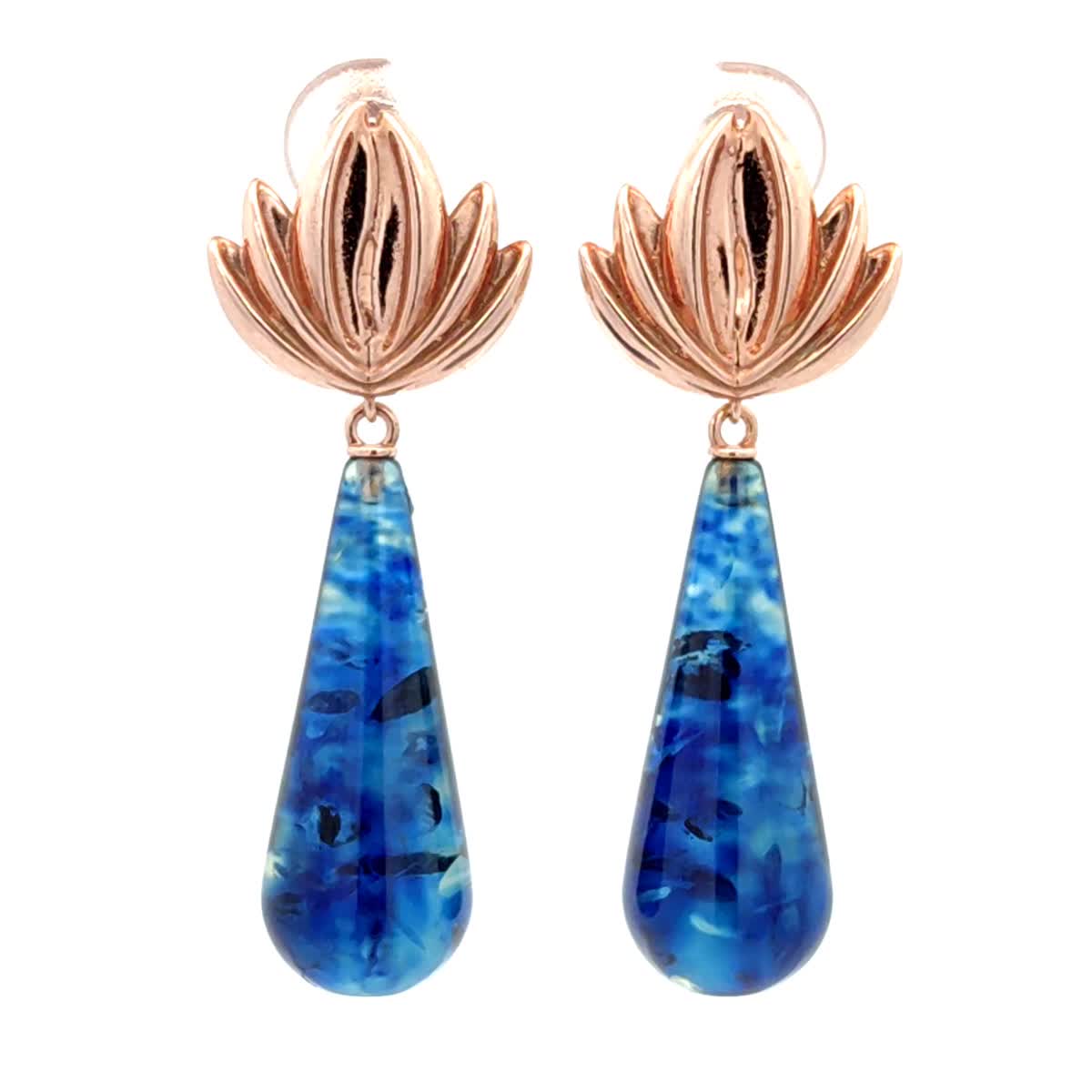 Teardrop Treated Blue Amber Silver Earrings — DARVIN (Pre-Order)