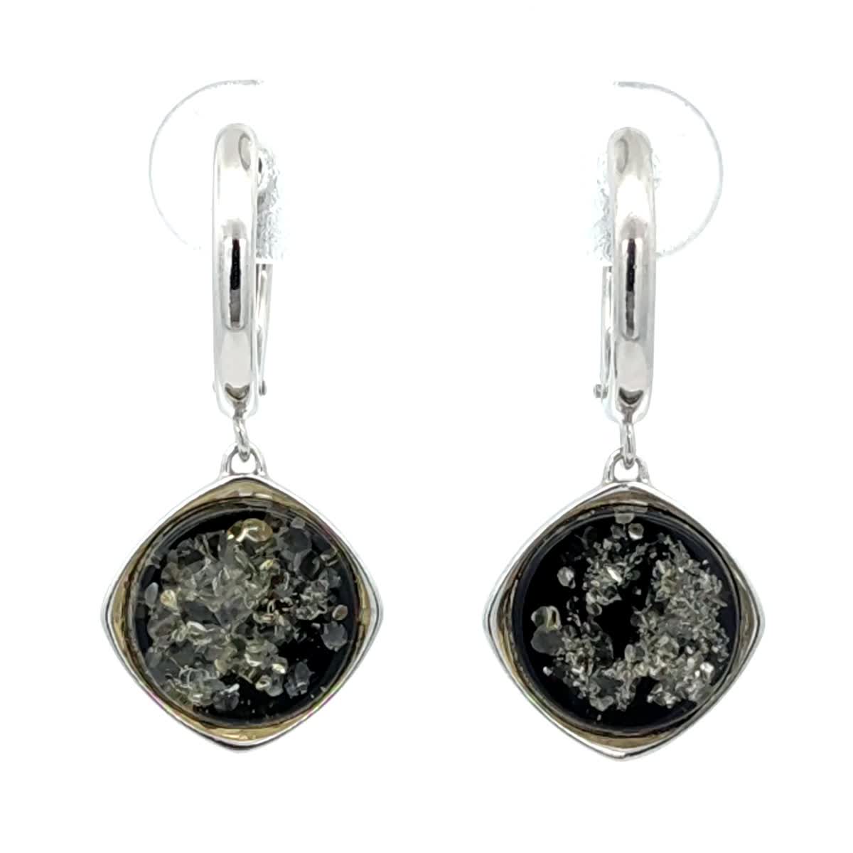 Round Green Amber Silver Earrings — DARVIN (Pre-Order)