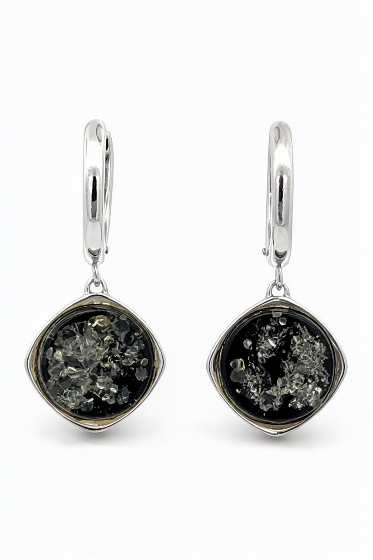 Round Green Amber Silver Earrings — DARVIN (Pre-Order)