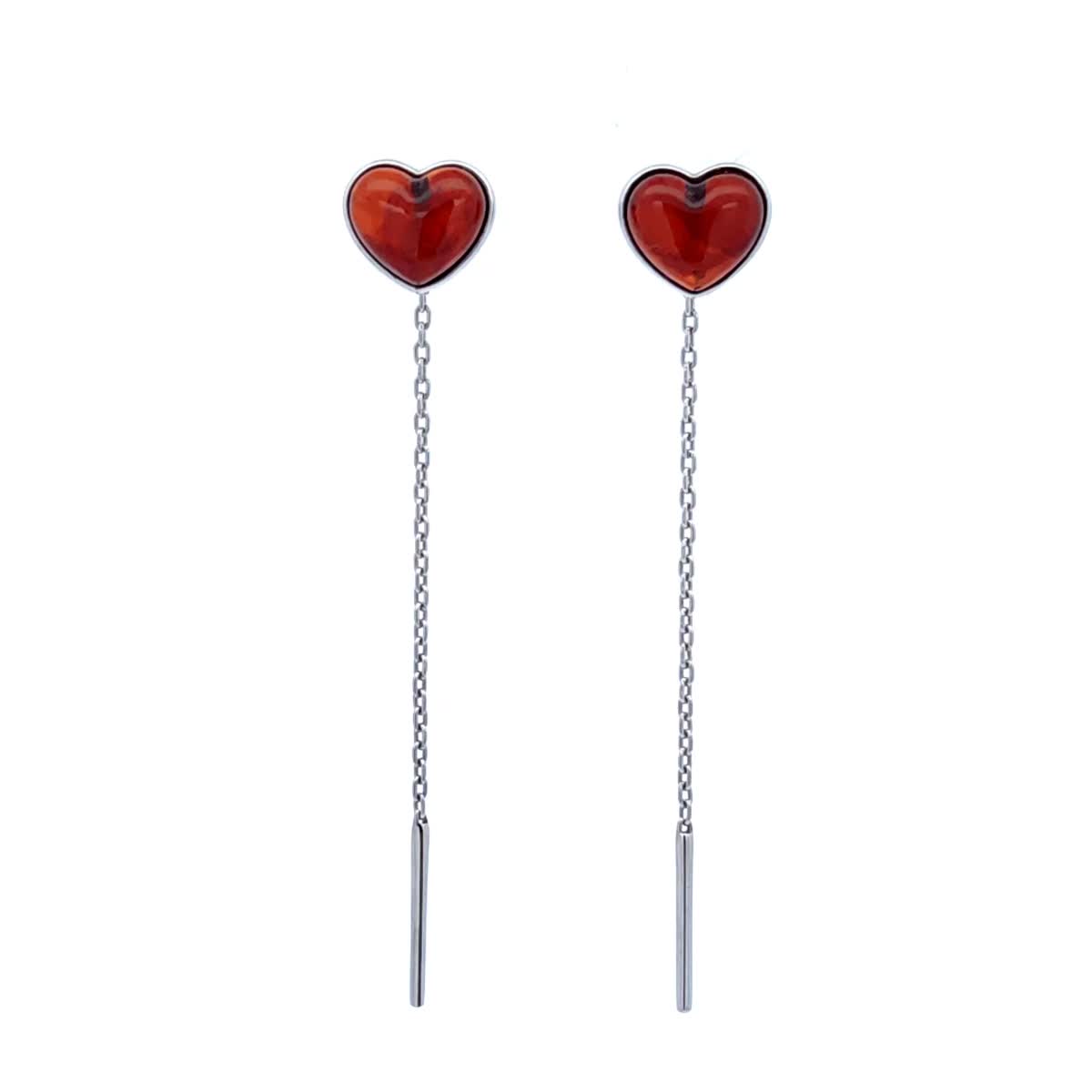 Heart Cognac Amber Silver Threader Earrings — DARVIN (Pre-Order)