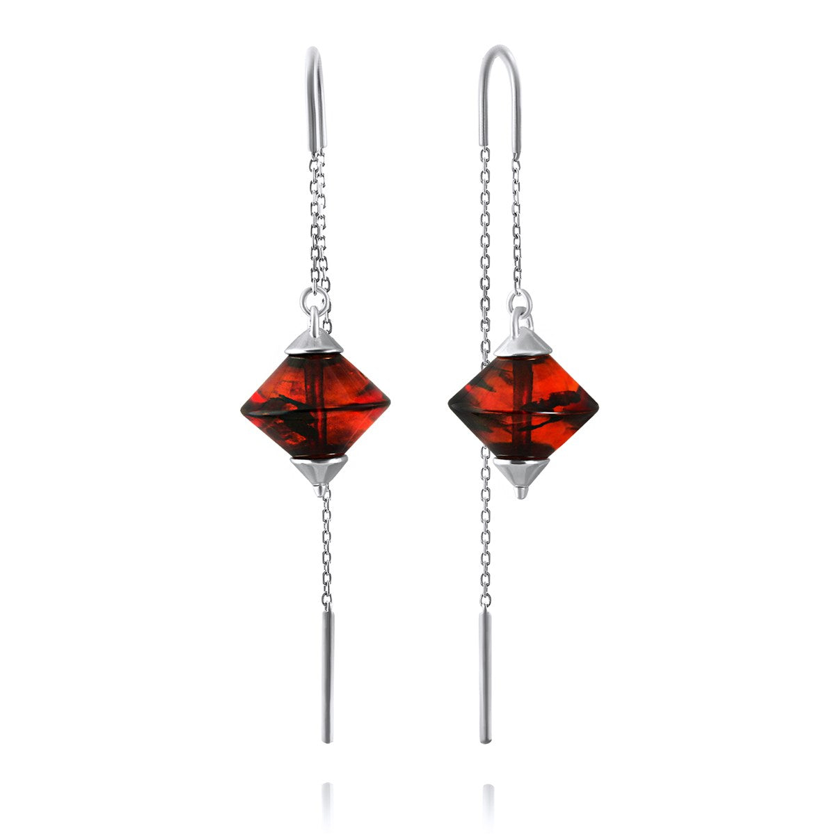 Spinning Top Cognac Amber Silver Threader Earrings — DARVIN (Pre-Order)