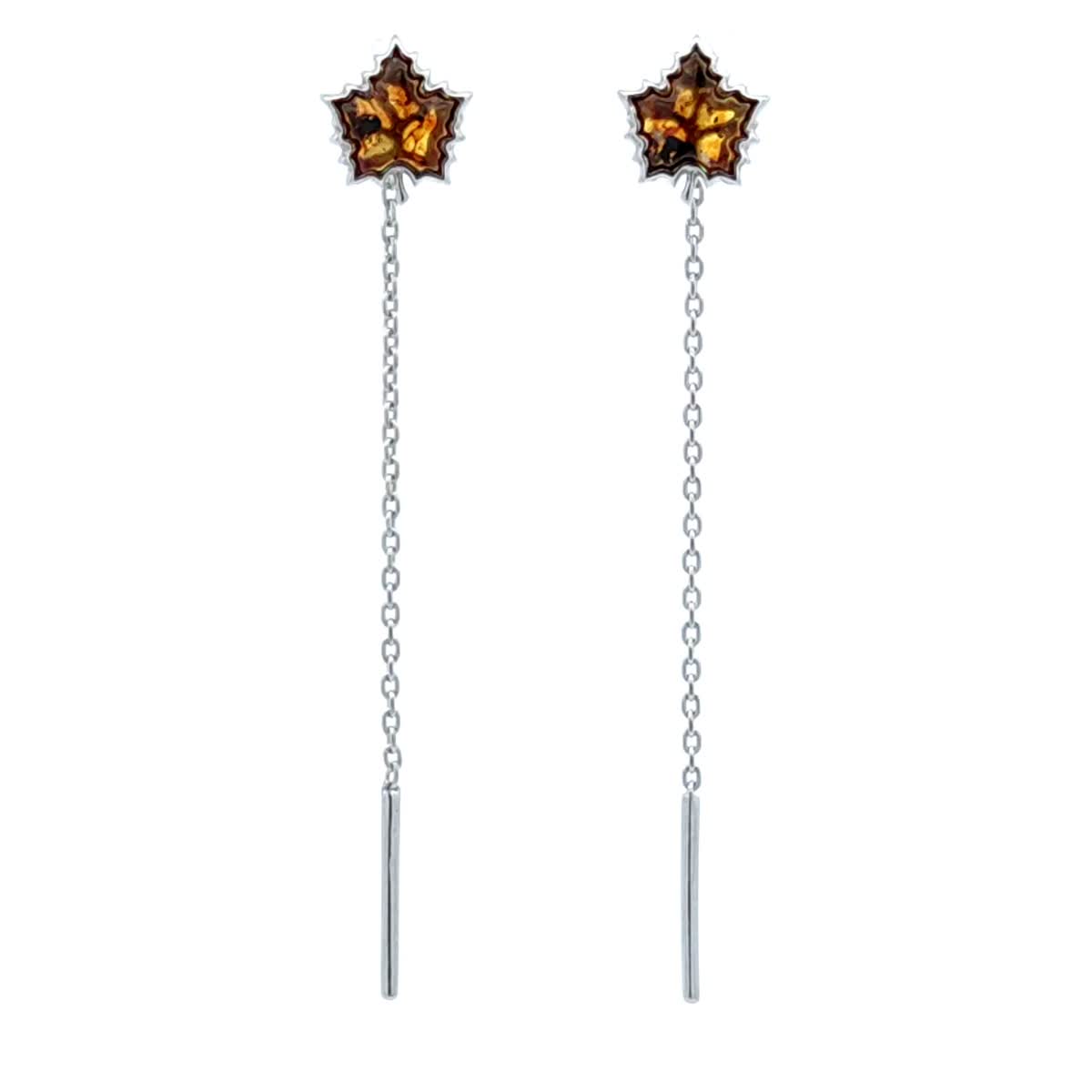Maple Leaf Cognac Amber Silver Threader Earrings — DARVIN (Pre-Order)