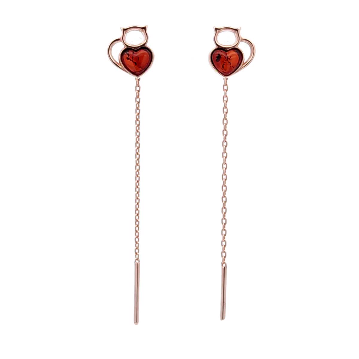 Heart Cognac Amber Silver Threader Earrings — DARVIN (Pre-Order)