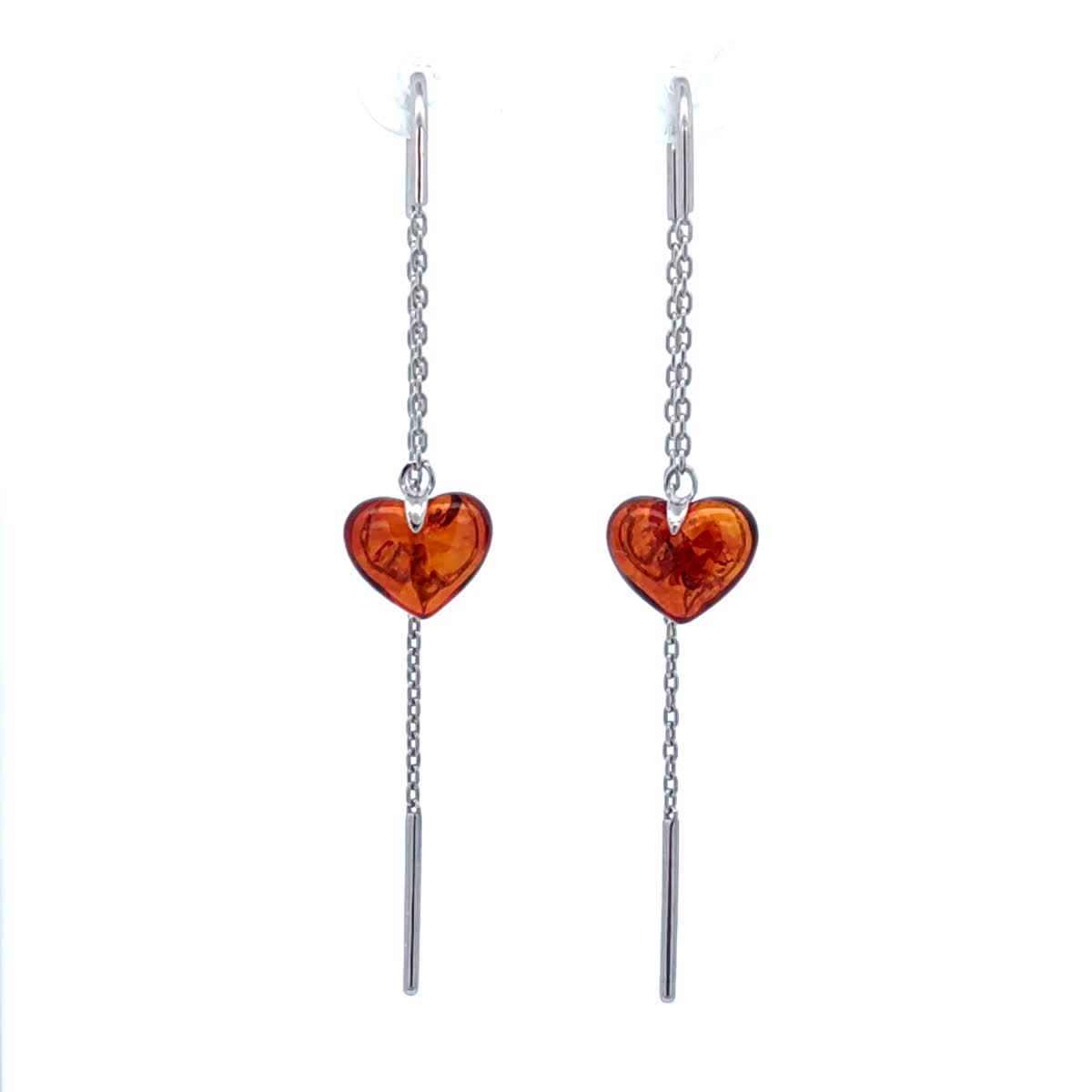 Heart Cognac Amber Silver Threader Earrings — DARVIN