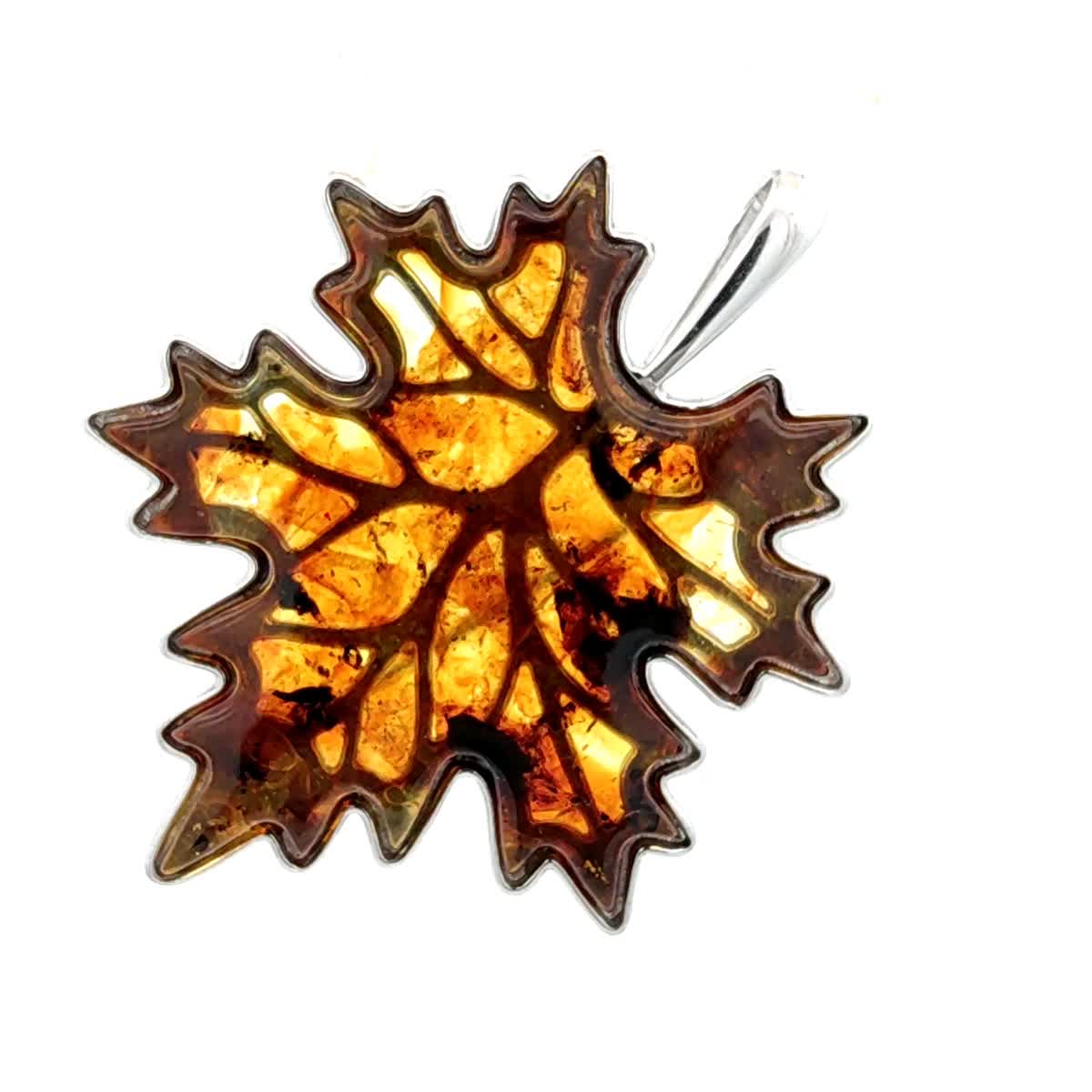 Maple Leaf Cognac Amber Silver Brooch Pendant — DARVIN (Pre-Order)