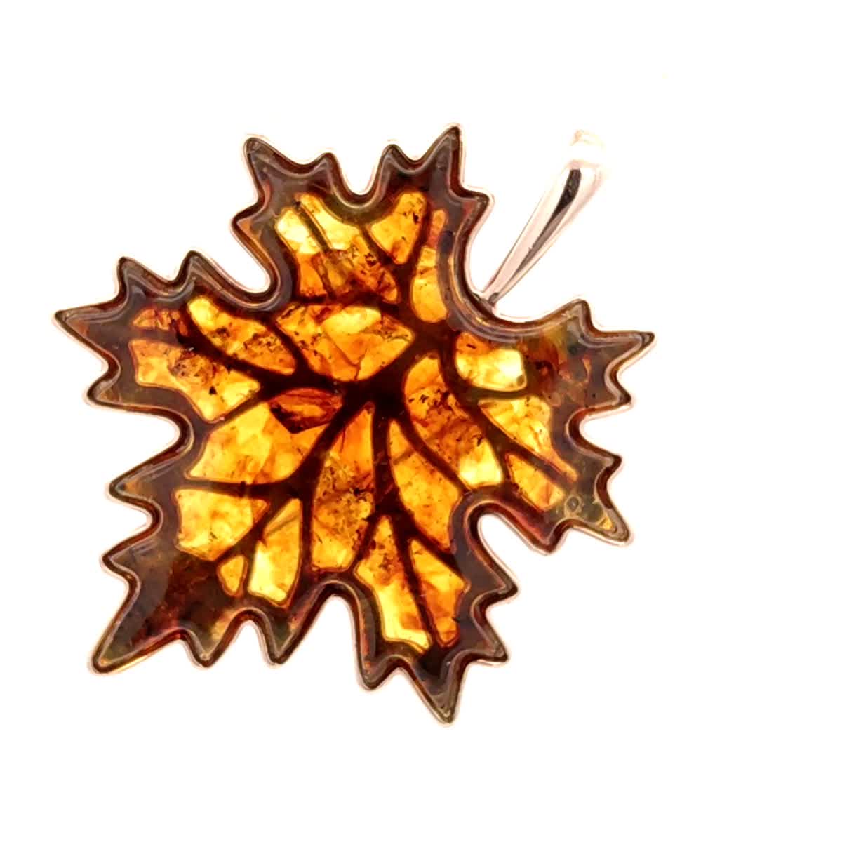 Maple Leaf Cognac Amber Silver Brooch Pendant — DARVIN (Pre-Order)