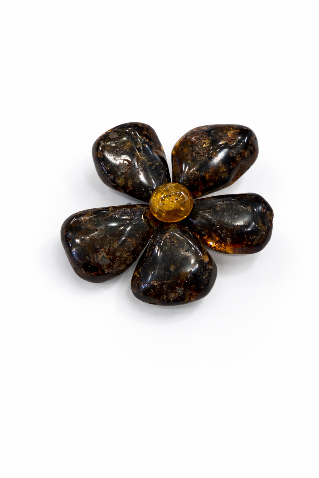 Dark Amber Flower Brooch Pendant – Baltic Amber | Handmade