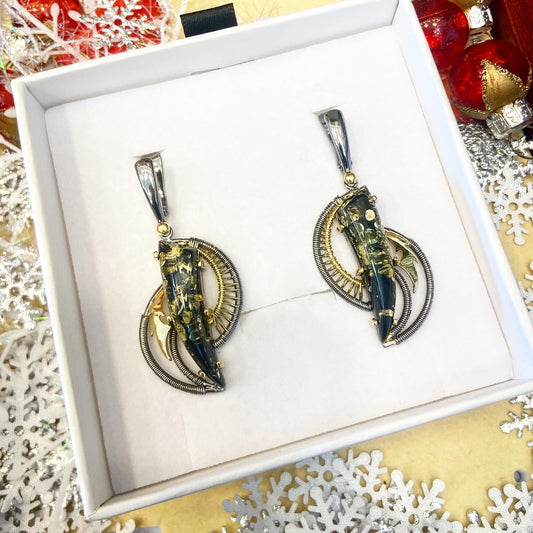 Серьги ручной работы с янтарем.