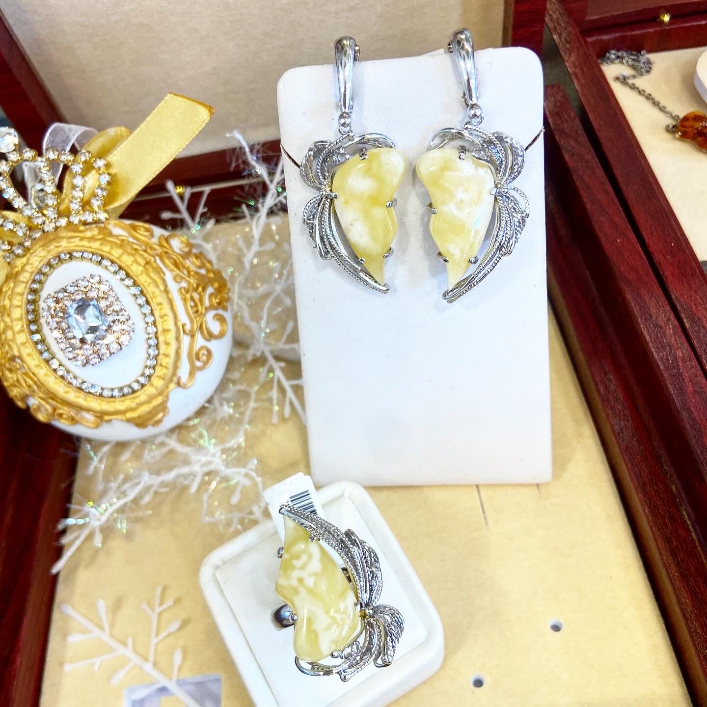 Handmade Earrings with Milky Amber