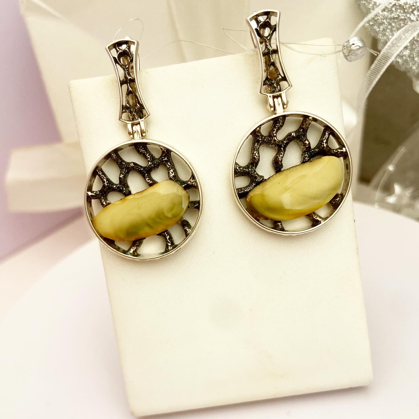 Amber earrings from the "Modern" collection.