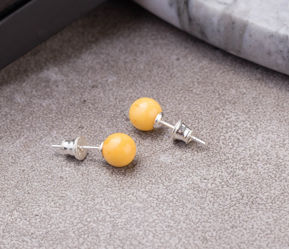 Baltic Amber Ball Stud Earrings