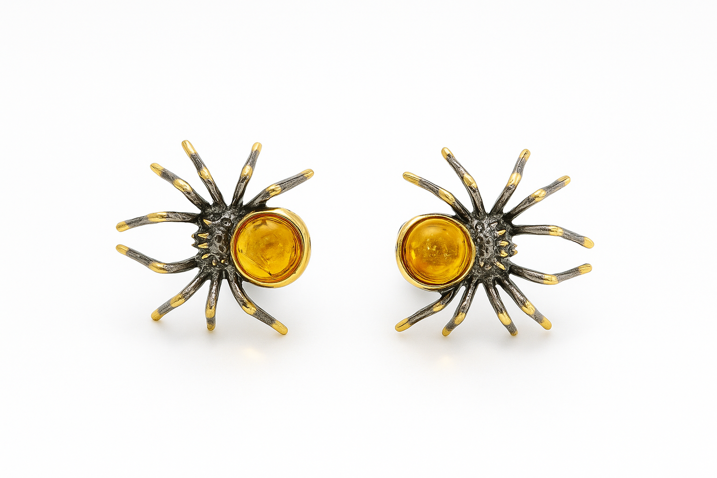 Amber Spider Stud Earrings