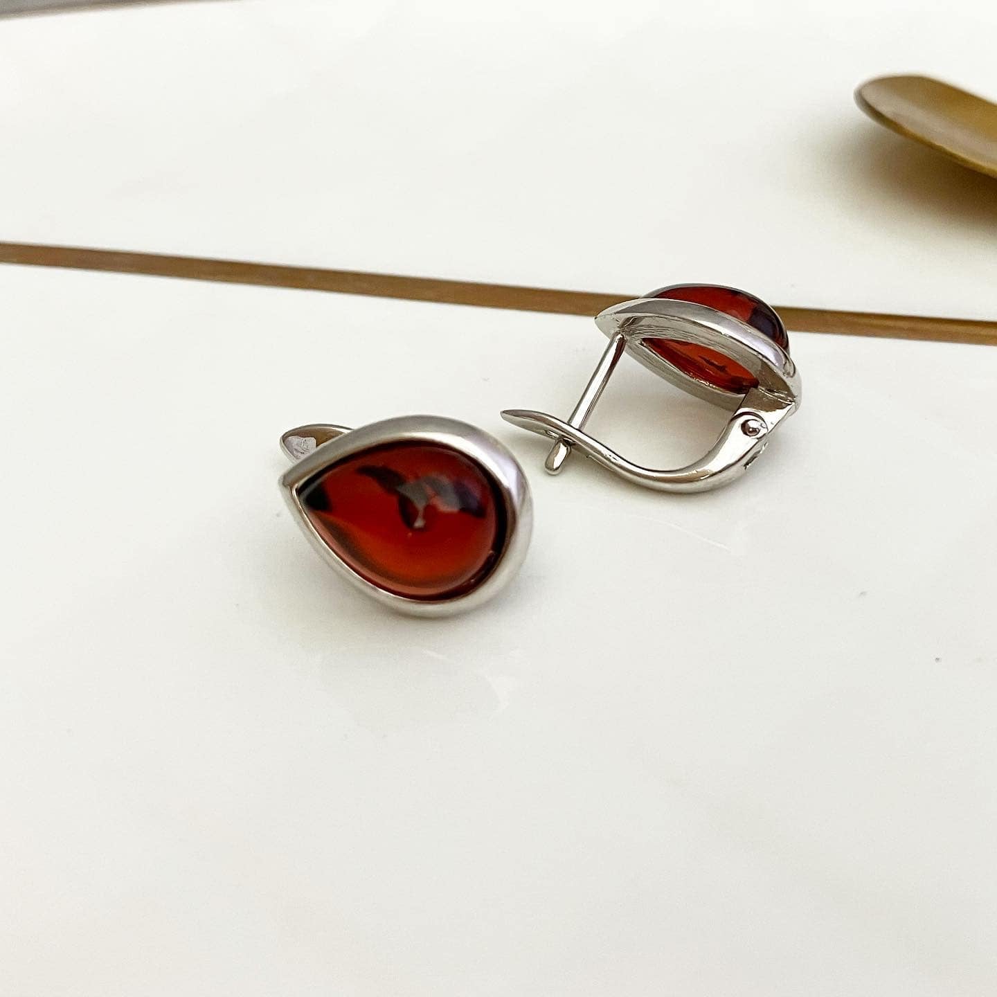 Earrings silver 925 samples with amber.