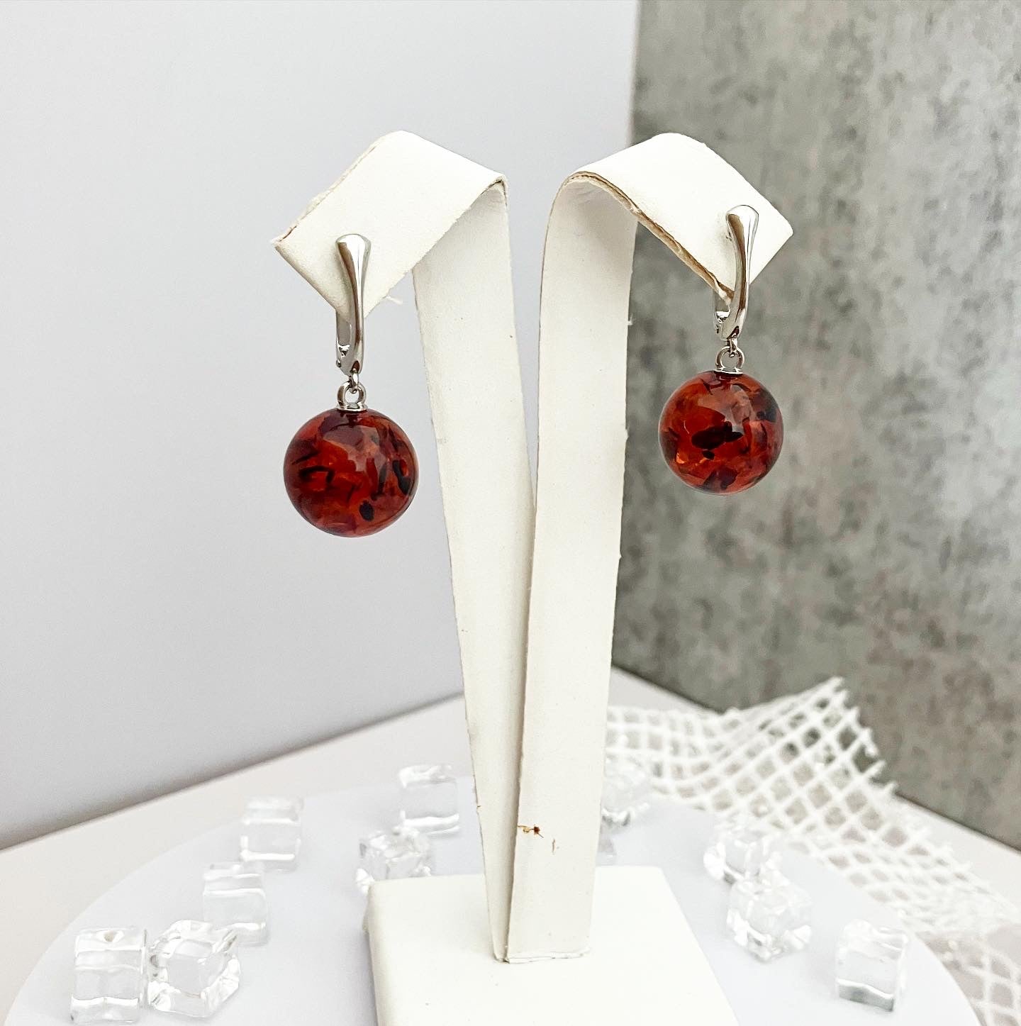 Earrings silver 925 samples with natural amber "Kira"