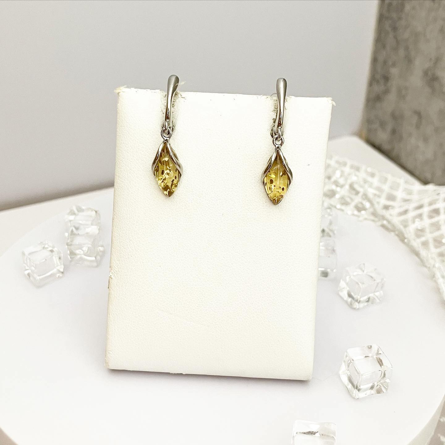 Earrings silver 925 samples with amber "Snowdrop"