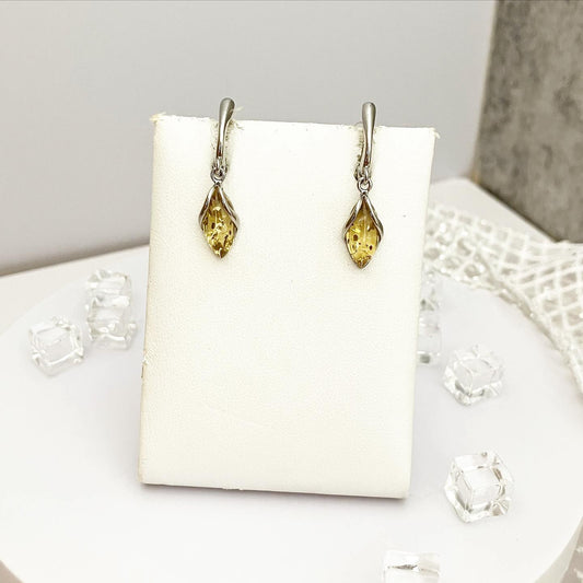 Earrings silver 925 samples with amber "Snowdrop"