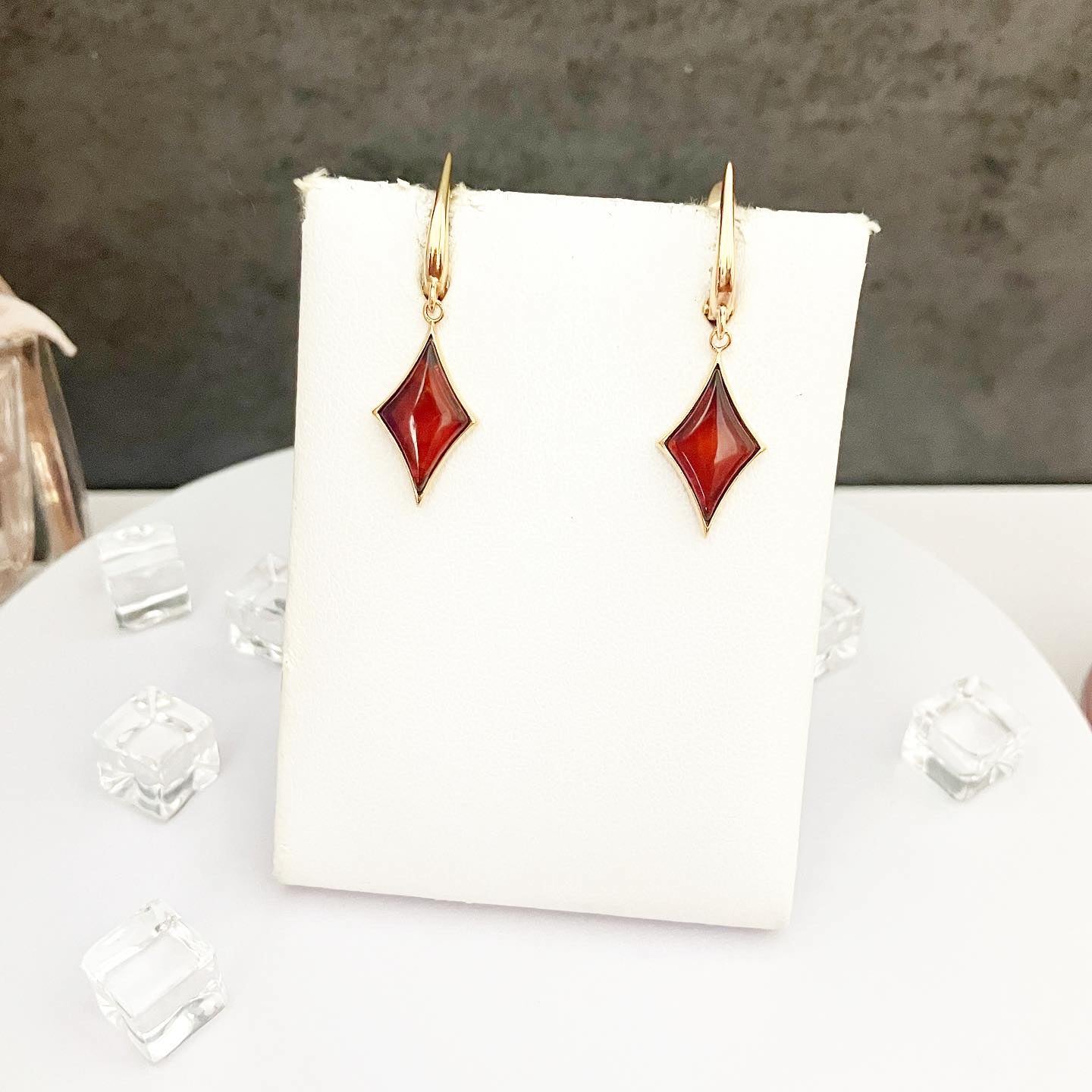 Earrings silver 925 samples with gilding and natural amber "Rhombus"