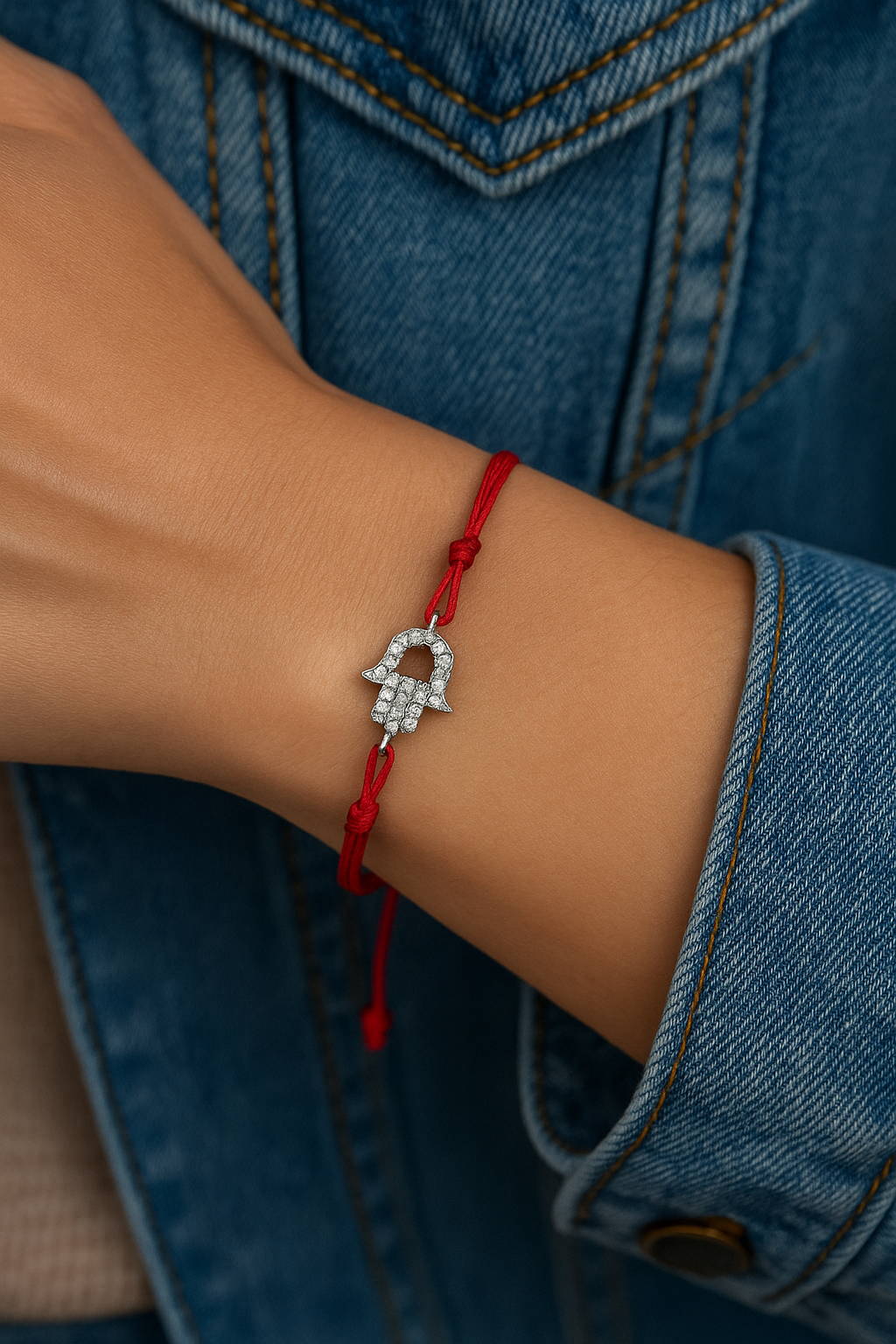 Red String Bracelet with Silver Hamsa โ Gift from Jerusalem
