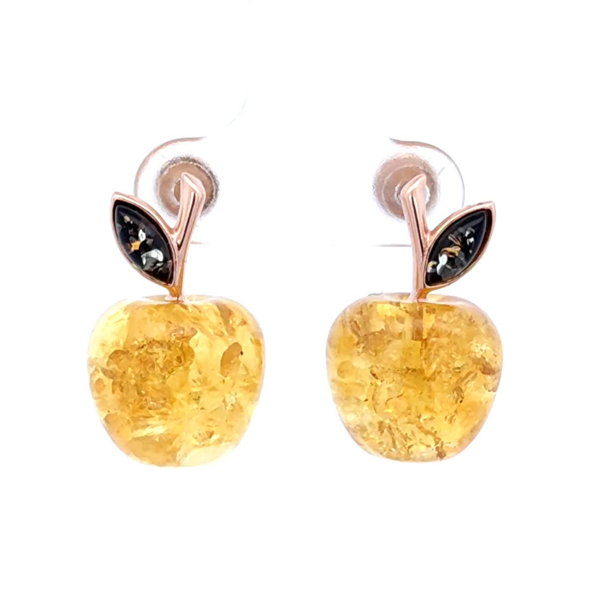 Apple Lemon Amber Silver Stud Earrings — DARVIN (Pre-Order)