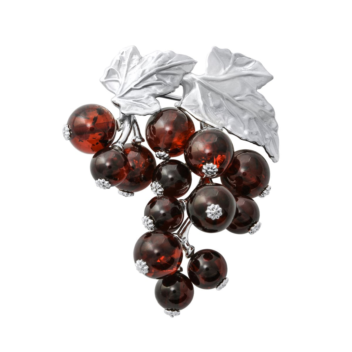 Ball Cognac Amber Silver Brooch — DARVIN (Pre-Order)