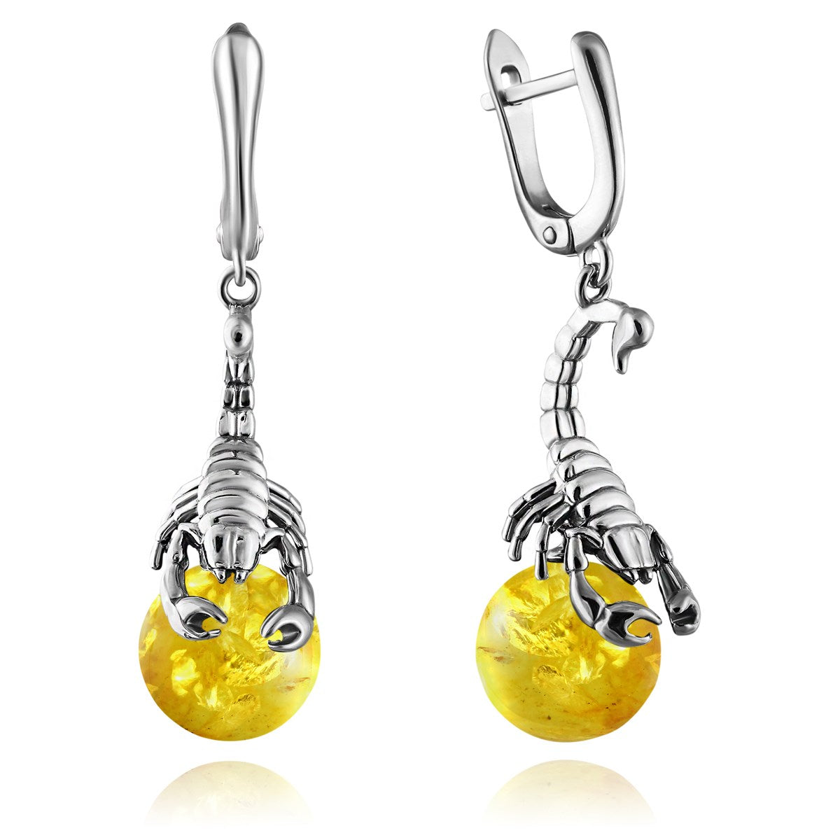 Ball Lemon Amber Silver Earrings — DARVIN (Pre-Order)