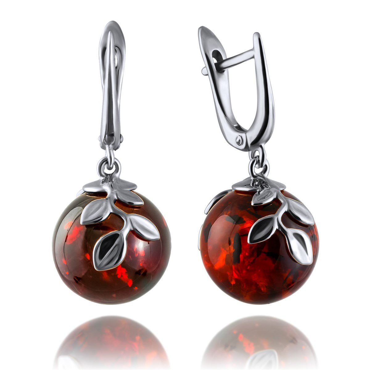Ball Cognac Amber Silver Earrings — DARVIN (Pre-Order)