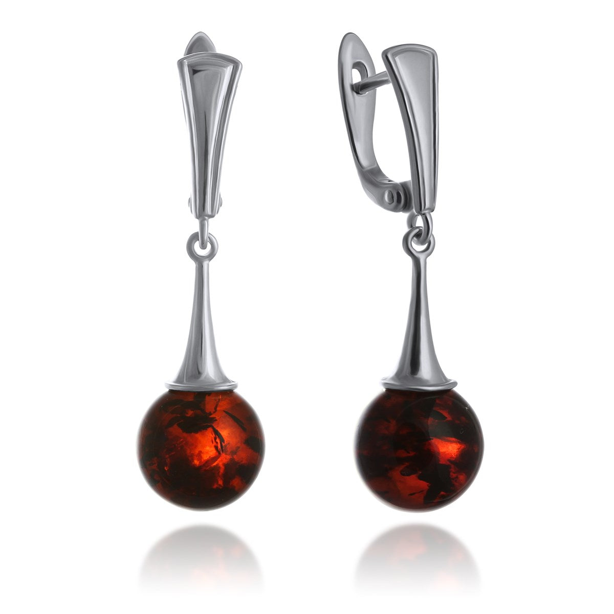 Ball Cognac Amber Silver Earrings — DARVIN (Pre-Order)