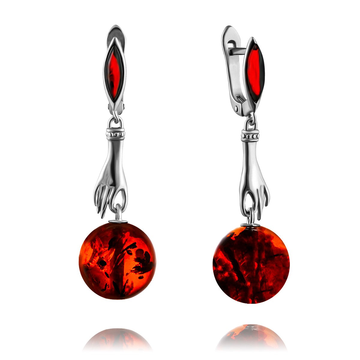 Ball Cognac Amber Silver Earrings — DARVIN (Pre-Order)